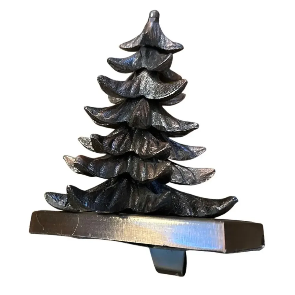 Vintage Stocking Holder Fireplace Hook Mantel Christmas Tree Heavy Metal Bronze